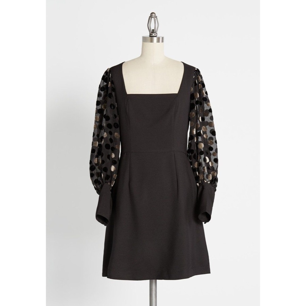 NWOT Black Hutch Long Sheer Polka Dot Sleeve Party Dress